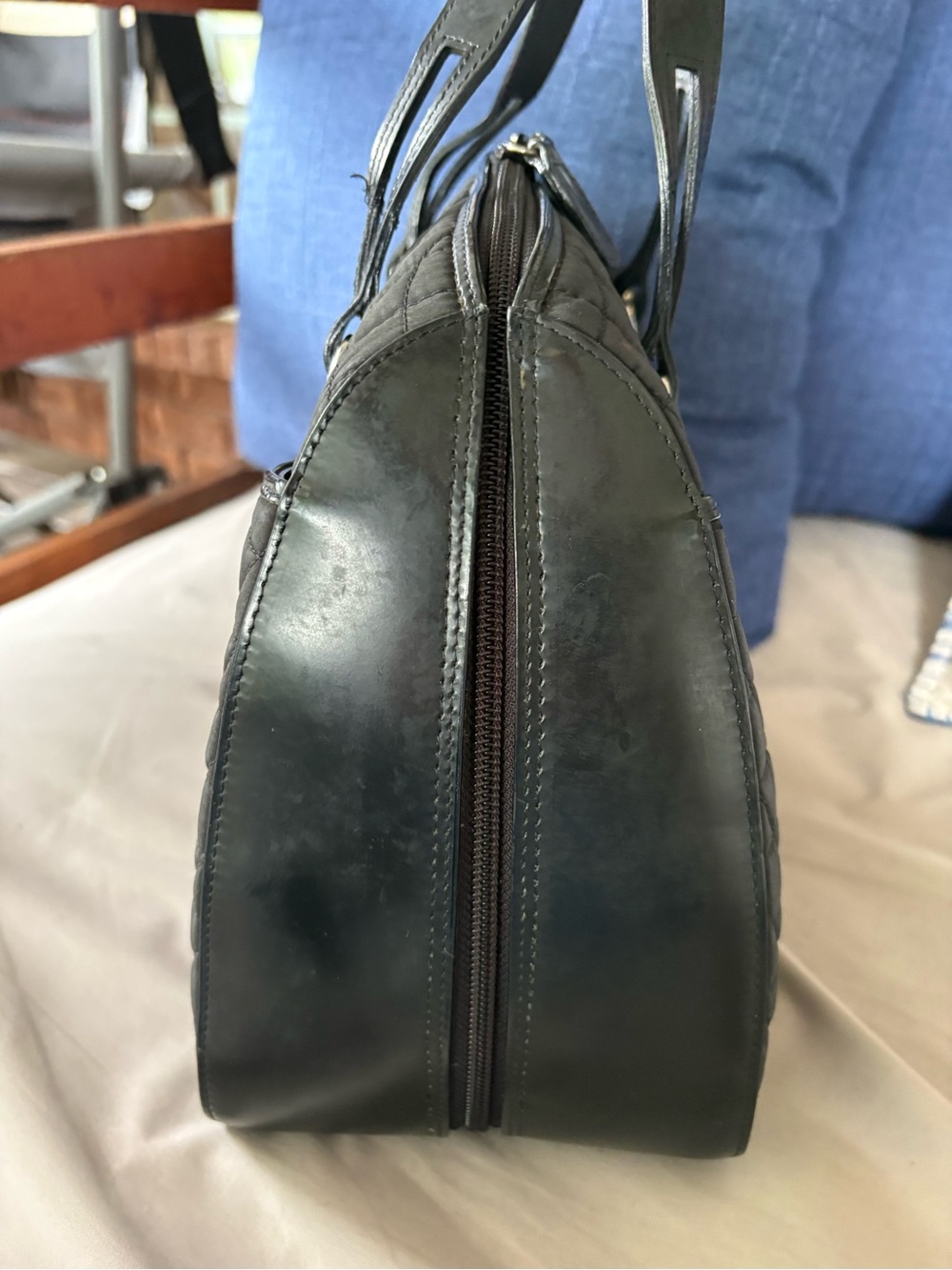 VINTAGE BALLY Black Quilted Nylon Satchel Top Handle Shoulder Bag Leather Trim - Picture 3 of 16